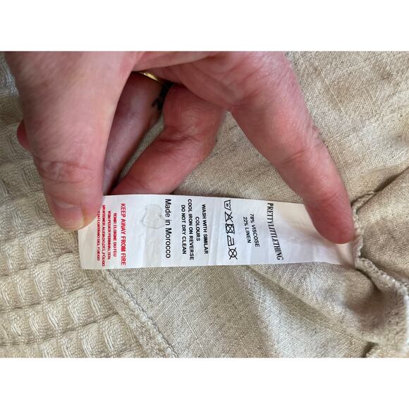 PrettyLittleThing Linen Blend One Shoulder Faux Wrap Ivory Mini Dress Size 12 - Picture 9 of 12